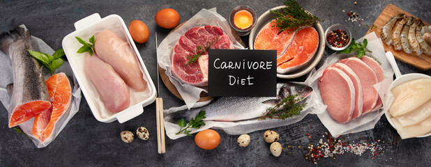 Sticker - Carnivore diet on dark background.