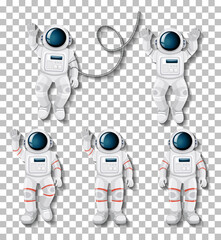 Wall Mural - Astronaut cartoon character set on transparent background