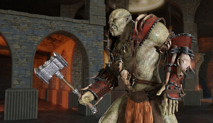 Orc in a medieval dungeon 3d illustration