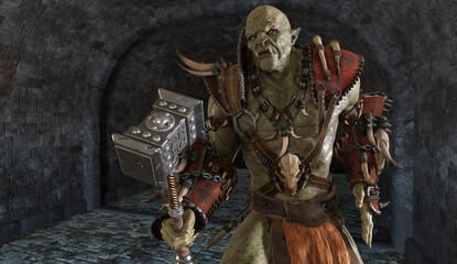 Orc in a medieval dungeon 3d illustration