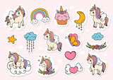 Unicorn sticker, planner and scrapbook. Vector illustration