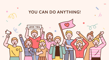 Wall Mural - friends gather together and cheer. outline simple vector illustration.