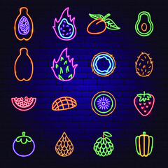 Canvas Print - Exotic Fruit Neon Icons. Vector Illustration of Tropical Promotion.