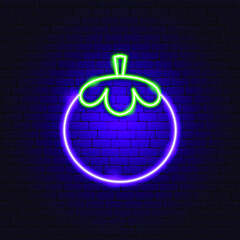 Wall Mural - Mangosteen Neon Sign. Vector Illustration of Fruit Promotion.