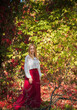 © T.Den_Team - Autumn collection, lady in white shirt and long burgundy skirt. Outdoor portrait