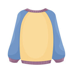 Poster - Bright warm knitted sweater in blue and yellow color. Warm clothes for walking in cold weather. A warm accessory for protection from the cold. Vector illustration isolated on a white background