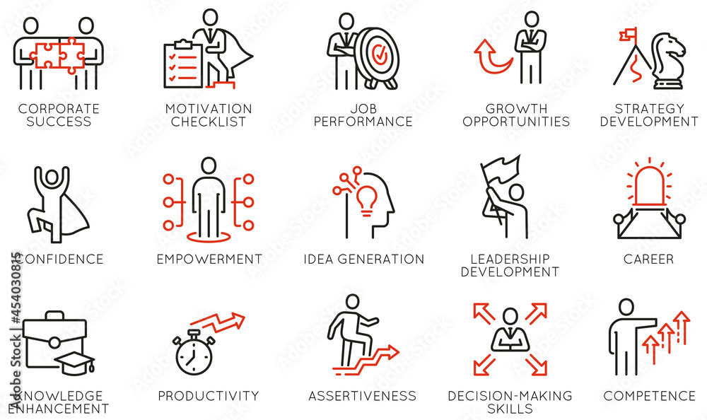 Vector Set of Linear Icons Related to Coaching, Skills, Career ...