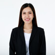 © Bangkok Click Studio - Portrait of an asian beautiful business woman with long hair wearing formal black suit, smiling with confidence isolated white background.