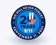 September 11 2001, 9 11 20 years badge vector illustration
