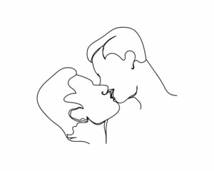 Poster - Continuous one line drawing of couple two guys lgbtq ​icon in silhouette on a white background. Linear stylized