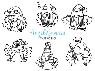 Angel Gnomes Doodle, Guardian Gnome Coloring Page.