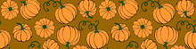 Vector Seamless Pattern With Pumpkins In Flat Style. Halloween Or Thanksgiving Color Background And Texture
