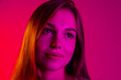 © Lustre Art Group  - Close-up portrait of young caucasian beautiful girl isolated on gradient pink background