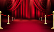VIP Red Carpet And Golden Barriers Realistic 3d Vector Illustration