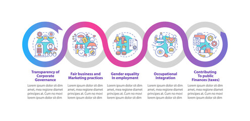 CSR matters vector infographic template. Transparent management presentation outline design elements. Data visualization with 5 steps. Process timeline info chart. Workflow layout with line icons