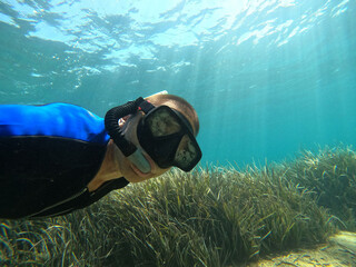 Wall Mural - Underwater selfie.Mediterranian Sea. Marmaris,Turkey.