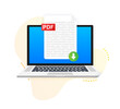 © DG-Studio - Download PDF button on laptop screen. Downloading document concept. File with PDF label and down arrow sign. Vector illustration