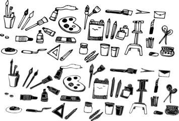 the vector hand draw of paint equipment