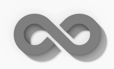 infinity symbol 3d gray isolated orthogonal with shadow on white background