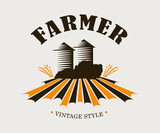Fototapeta  - Farm logo, vintage vector illustration, food organic emblem.