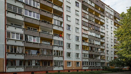 Multi-storey panel residential building.Post-soviet urban architecture