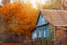 Village House In Autumn. Autumn In The Village.