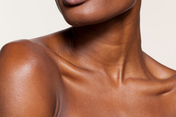 studio close up of neck of beautiful woman