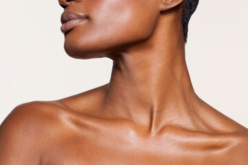 studio close up of neck of beautiful woman