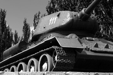 Old soviet tank in black and white