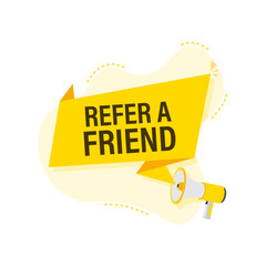 Poster - Hand holding megaphone, refer a friend. Vector illustration