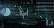 © vectorfusionart - Mathematical equations floating against statistical data processing against black background