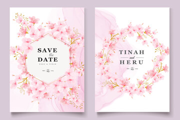 Poster - watercolor cherry blossom invitation card set