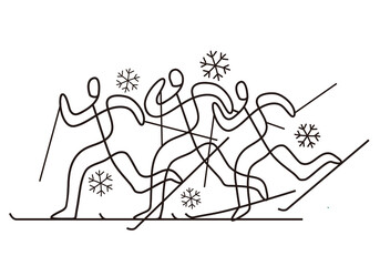 Wall Mural - Cross-country skiing.
Decorative Illustration of nordic skiing competitors. Continuous line drawing design. Vector available.