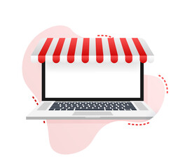 Sticker - Shopping Online on Website. Online store, shop concept on laptop screen. Vector illustration.