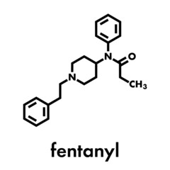 Poster - Fentanyl (fentanil) opioid analgesic drug molecule. Skeletal formula.