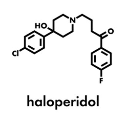 Sticker - Haloperidol antipsychotic (neuroleptic) drug molecule. Skeletal formula.