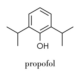 Sticker - Propofol anesthetic drug molecule. Skeletal formula.