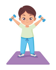 Canvas Print - little boy lifting dumbbells