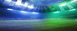 Full stadium and neoned colorful flashlights background. Concept of sport, competition, winning, action and motion. Empty area for championships, your ad, design