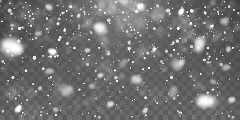 Wall Mural - Christmas snow. Falling snowflakes on transparent background. Snowfall. Vector illustration