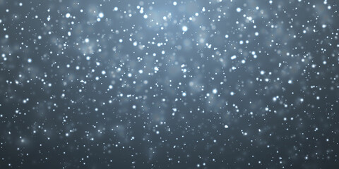 Wall Mural - Christmas snow. Falling snowflakes on dark blue background. Snowfall. Vector illustration