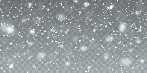 Wall Mural - Christmas snow. Falling snowflakes on transparent background. Snowfall. Vector illustration