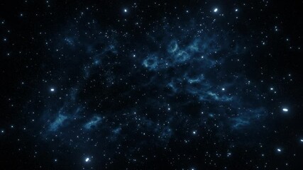 Wall Mural - flying in the universe through stars on a background of a blue nebula. looping video. 3d rendering