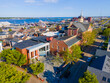 Aerial view of New Bedford Whaling Museum building in New Bedford Whaling National Historical Park in historic downtown of New Bedford, Massachusetts MA, USA. 