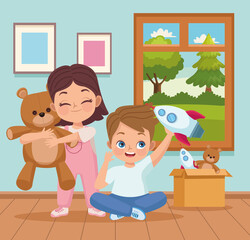 Poster - kids couple in playroom