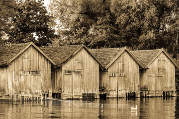 Canvas Print - boathouse at a lake