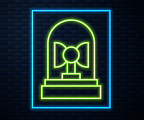 Glowing neon line Flasher siren icon isolated on brick wall background. Emergency flashing siren. Vector