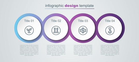 Wall Mural - Set line Plant based, Temperature wash, Dollar symbol and Industrial hook. Business infographic template. Vector