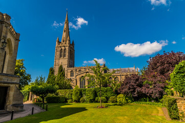 A view towards the cathedral at Oakham, Rutland, UK in summertime