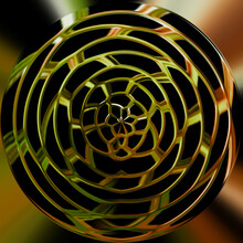 Yellow-black, Rounded Texture On A Background With Yellow And Black Shades. 3D Image Of A Ball With A Mesh Pattern.